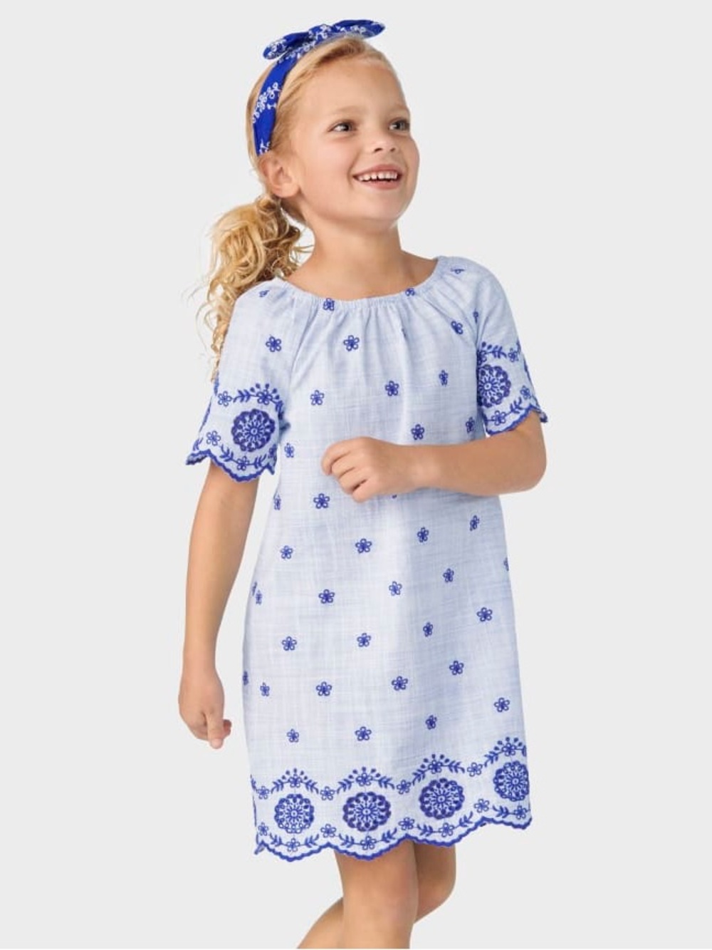 Girls Mommy And Me Eyelet Shift Dress - Bon Voyage Blue - Size 5T